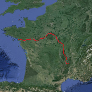 Le tracé du GR3 entre Guérande et le Mont Gerbier de Jonc